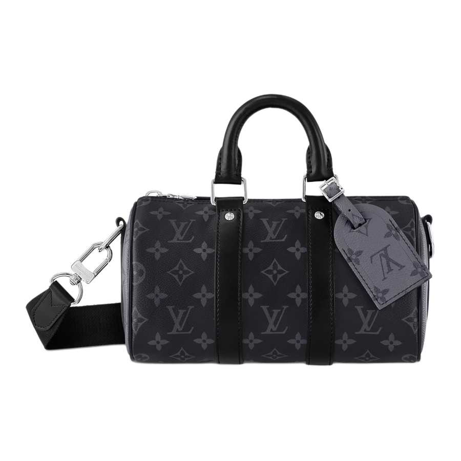 LOUIS VUITTON Keepall Coated Canvas With Leather Trim Shoulder Bag, Crossbody Bag, Handbag Regular Men's Black & Gray