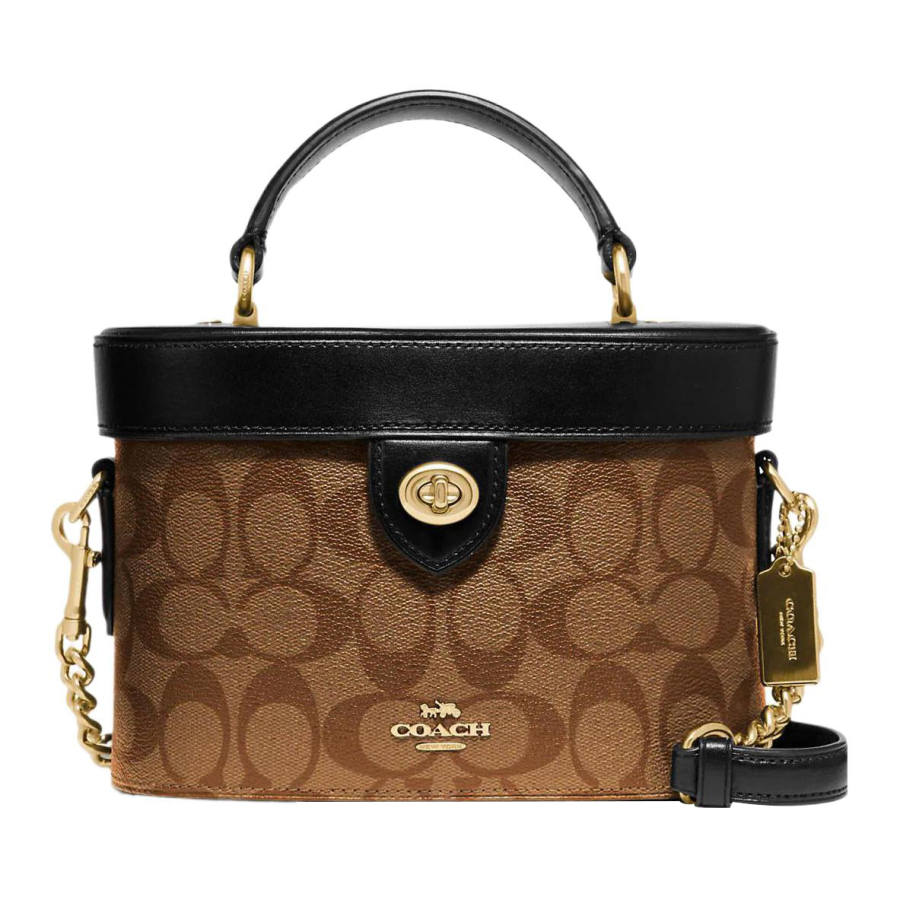 COACH Kay PVC With Skin Handbag Small Women's Black & Brown Monogram