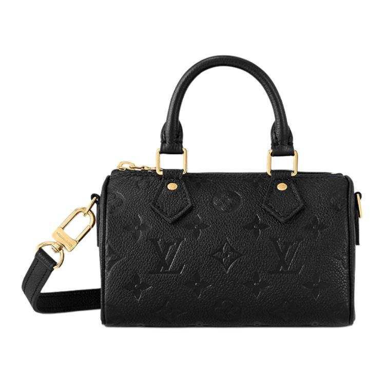 LOUIS VUITTON NANO SPEEDY Cow Leather Pillow Bag, Shoulder Bag, Crossbody Bag, Handbag Extra Mini Women's Black