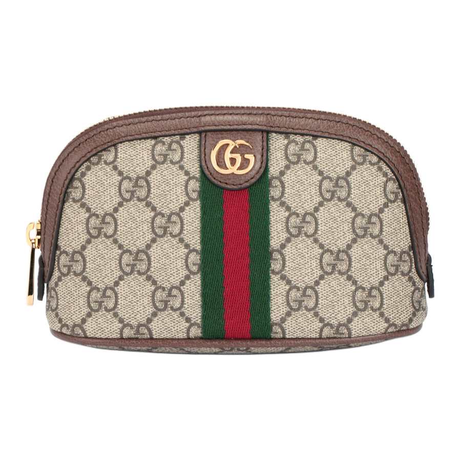 GUCCI Ophidia Canvas With Leather Clutch, Toiletry Bag, Makeup Bag Large Women's Ebony/Brown