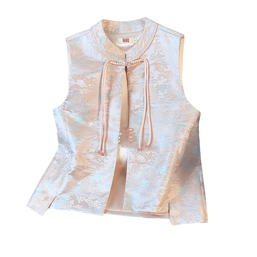 SIXUSICHOU Vests Women's Pink Stand Collar Thin Other