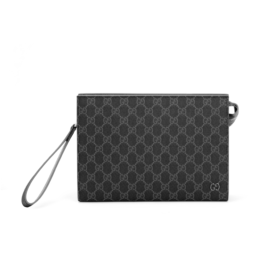 GUCCI Canvas With Leather Clutch Men's Black