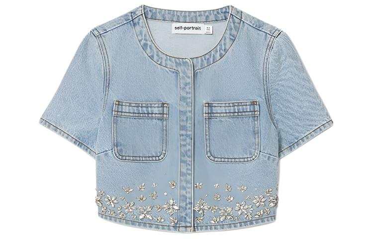 Self-portrait Embellished Cropped Denim Top
