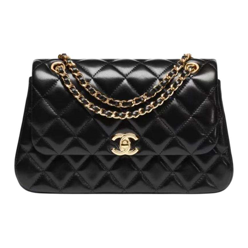CHANEL Sheepskin Crossbody Bag, Shoulder Bag Large Women's Black