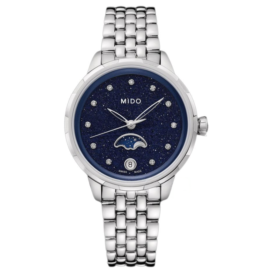MIDO Flower Collection Quartz Movement 30m Waterproof Women's Watch 31mm Blue Dial Stainless Steel Case
