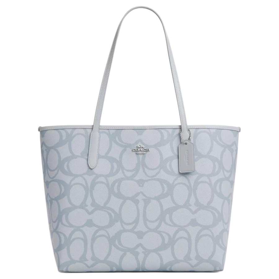 COACH City Coated Canvas Shoulder Bag Large Women's Silver & Ice Blue