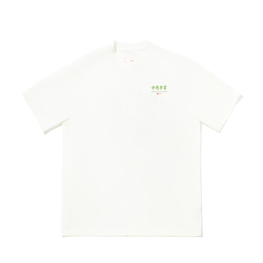 Li-Ning Li Ning T Shirts Unisex Ivory Crew Neck Moderate Straight Fit