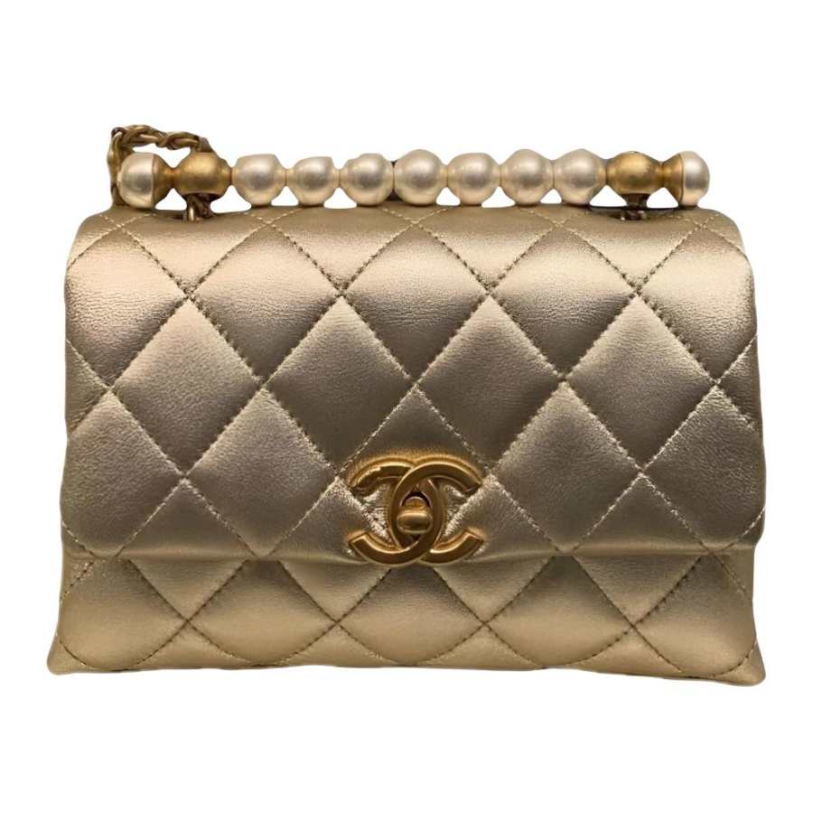CHANEL Lambskin Flap Bag Handbag, Shoulder Bag, Crossbody Bag Mini Women's Gold