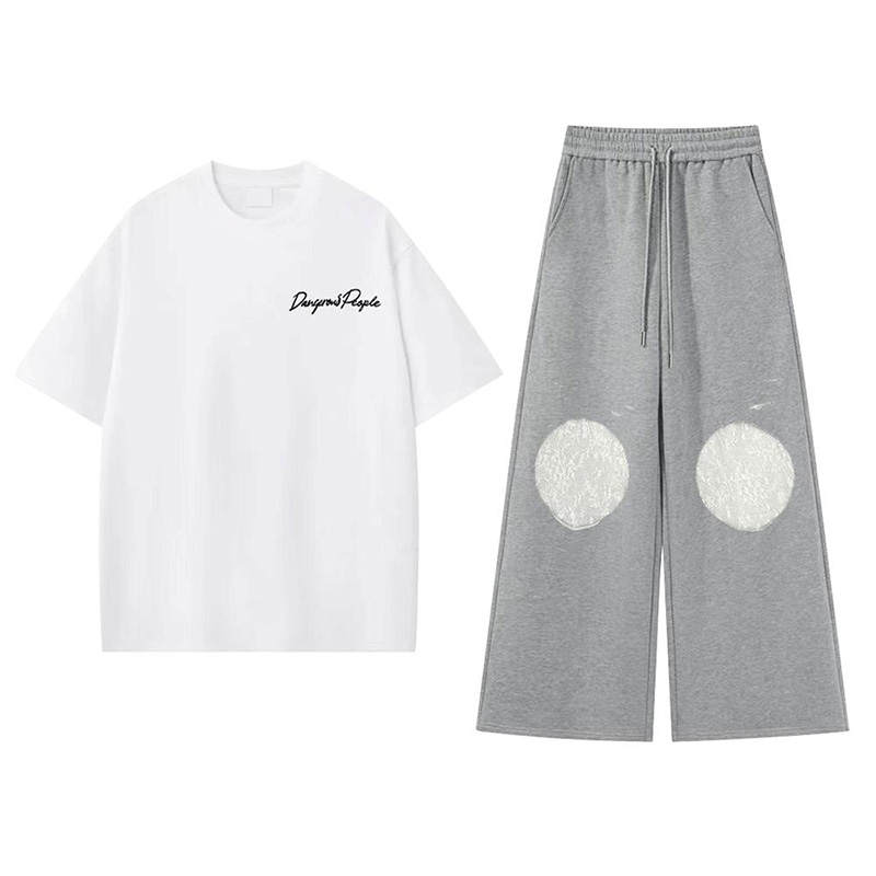 MARIE·COCO Casual Suits Women's White T Shirt+Casual Pants Crew Neck Thin Other