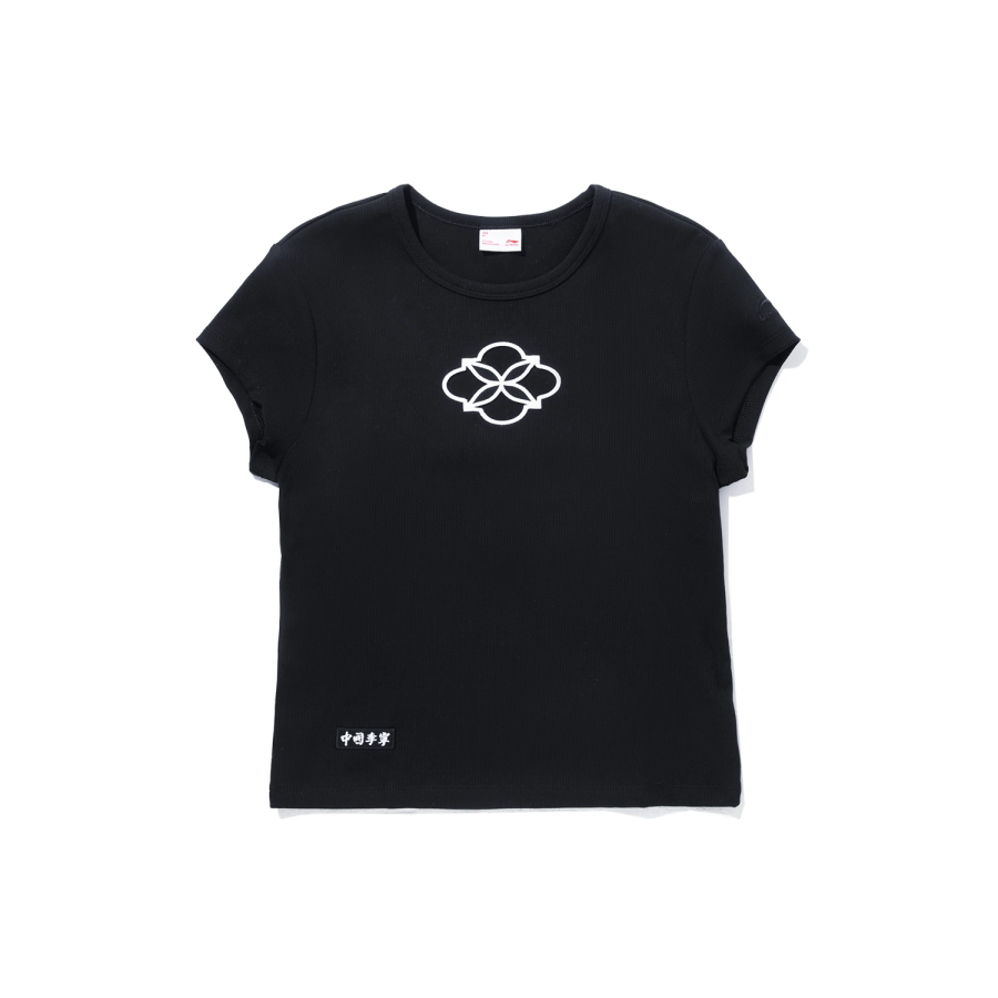 Li-Ning Li Ning T Shirts Women's Black Crew Neck Moderate Straight Fit