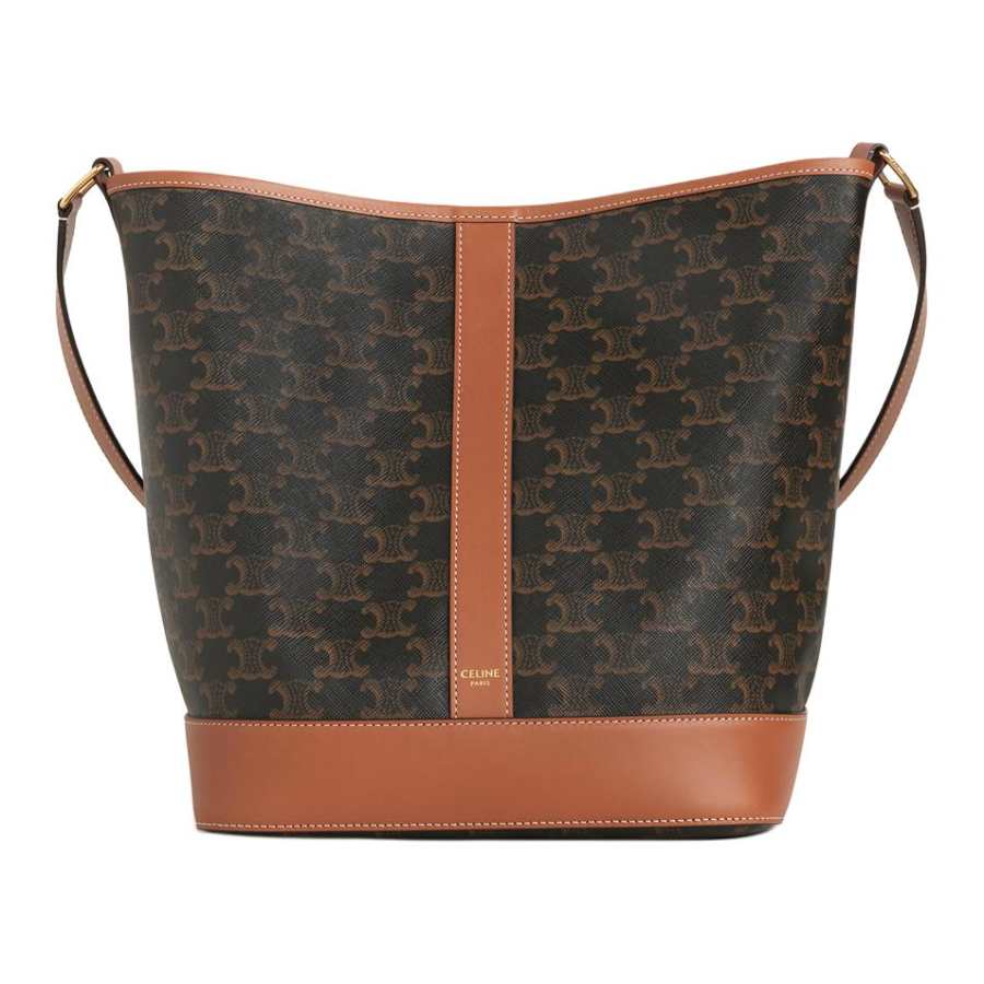 CELINE TRIOMPHE CANVAS With Calfskin Bucket Bag, Shoulder Bag Medium Women's Tawny