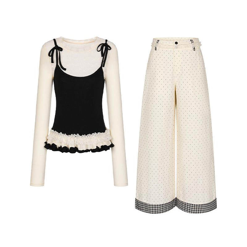 MARIE·COCO Casual Suits Women's Mock Two Piece Top+Pants Collarless Moderate Other