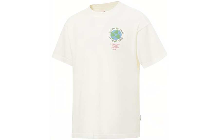 Li-Ning Li Ning T Shirts Unisex Ivory Crew Neck Moderate Straight Fit