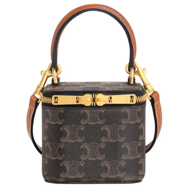 CELINE Triomphe Canvas paneled Calfskin Trim Handbag Mini Women's Tawny