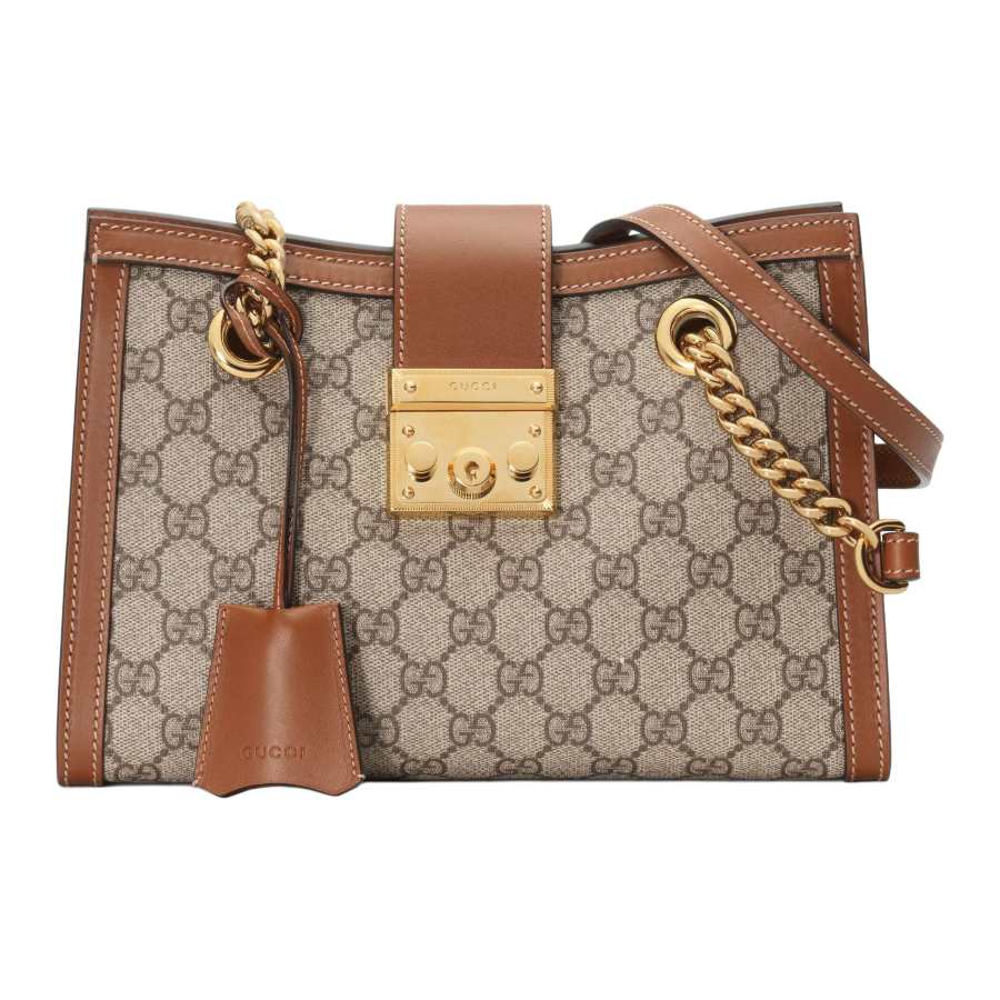 GUCCI Padlock Canvas With Leather Tote Bag, Shopping Bag, Shoulder Bag Small Women's Ebony & Brown