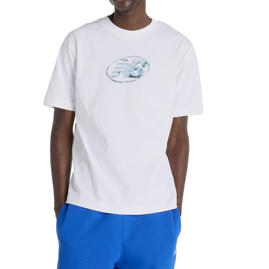 New Balance New Balance T Shirts Men's White Crew Neck Moderate Straight Fit