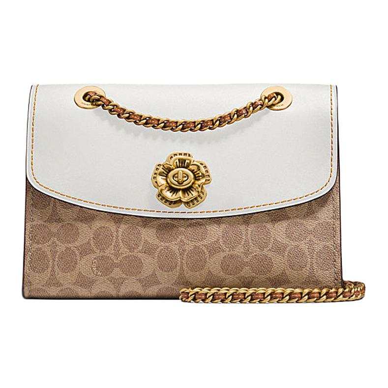 COACH PARKER Coated Canvas With Leather Handbag, Shoulder Bag Medium Women's White & Brown