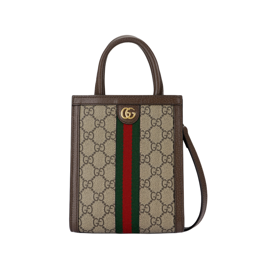 GUCCI Ophidia Canvas With Leather Handbag Extra Mini Women's Beige & Ebony