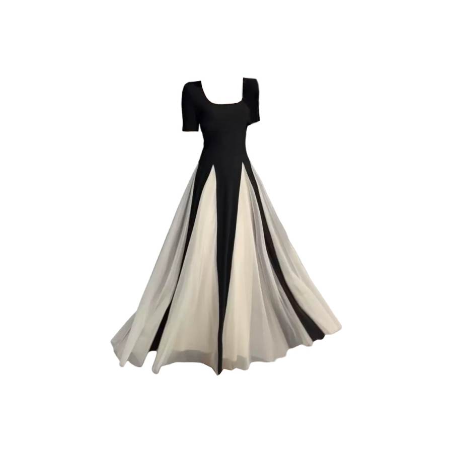 Cosyism Short Sleeved Dresses Women's Square Collar Moderate Long