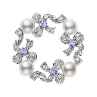 MIKIMOTO Original Design 0.35 Carat Diamond Brooches Unisex Silver