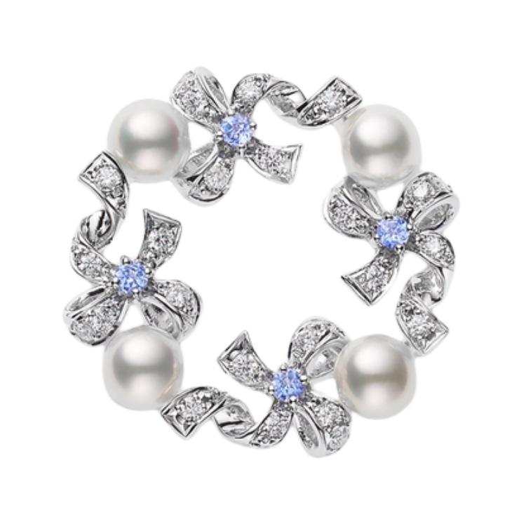 MIKIMOTO Original Design 0.35 Carat Diamond Brooches Unisex Silver
