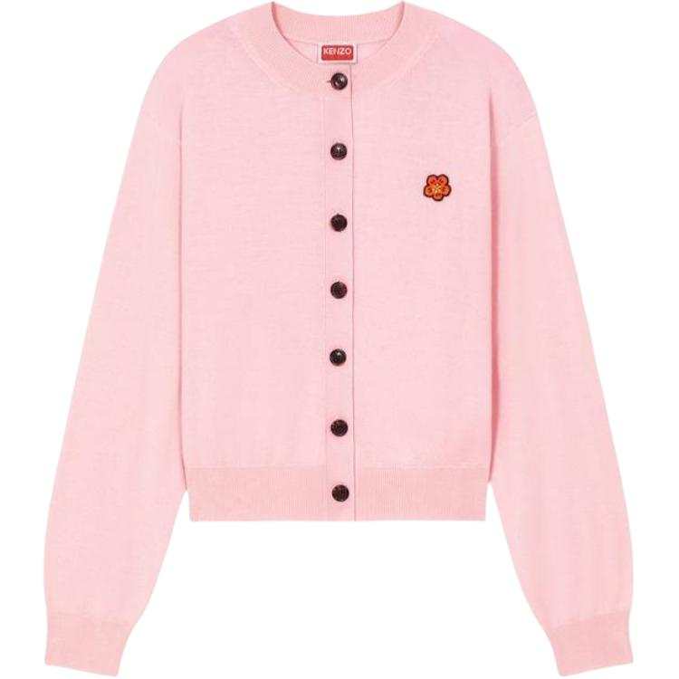 KENZO Knitwear Women's Pink Crew Neck Moderate Cardigan