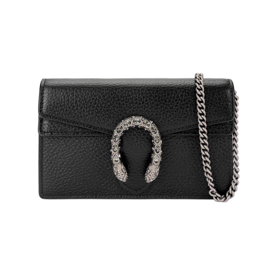 GUCCI Dionysus Super Mini Leather Chain Shoulder Bag Black