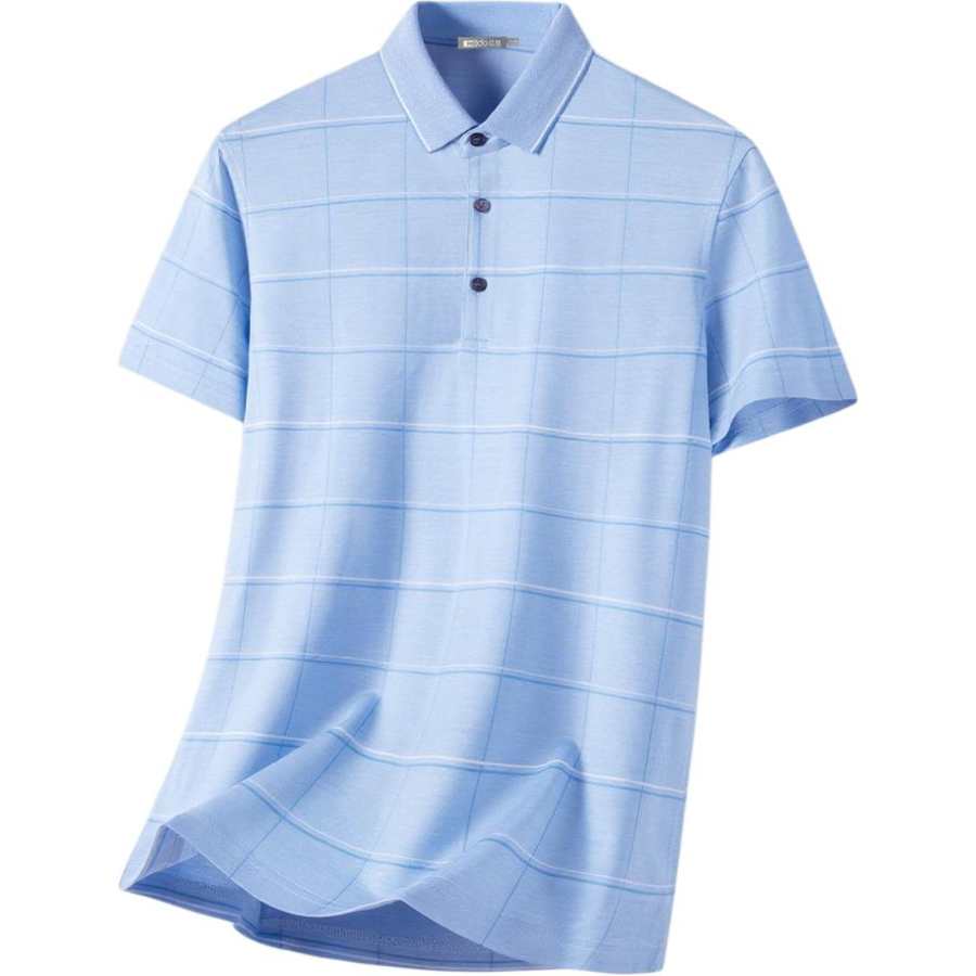 Hodo T Shirts Men's Light Blue Polo Collar Thin Straight Fit