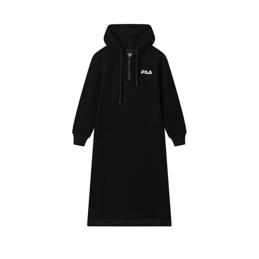 FILA ORIGINALE Long Sleeved Dresses Women's Jet Black Hooded Non Detachable Moderate