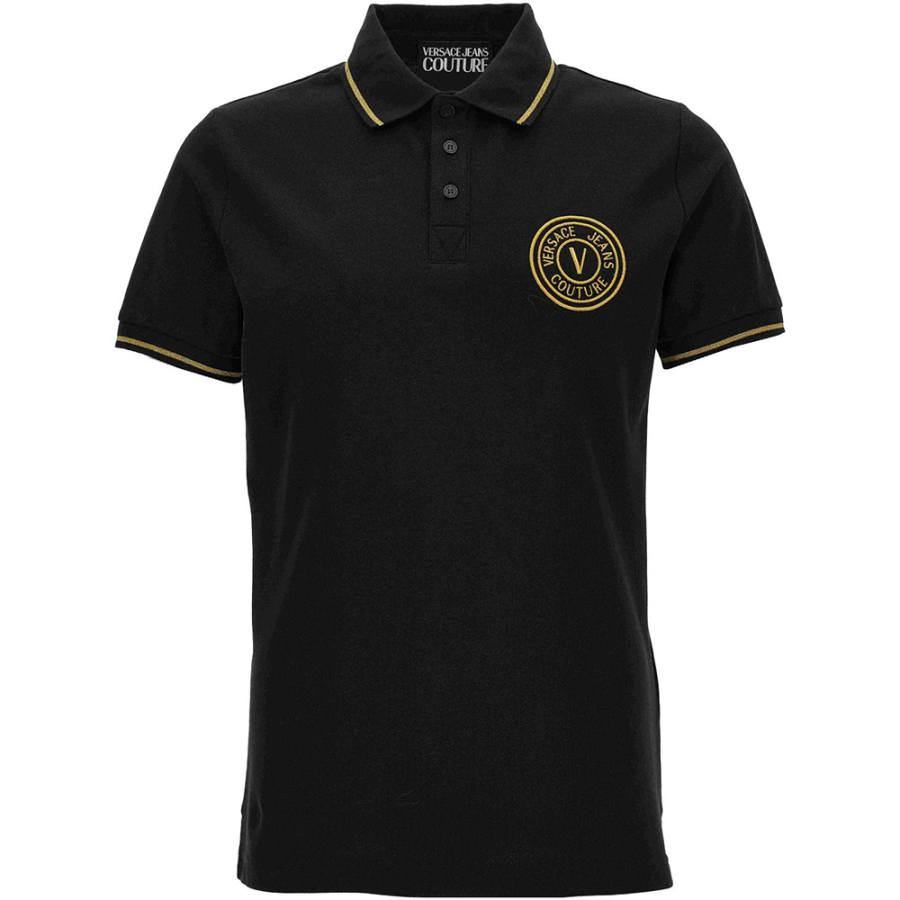 VERSACE JEANS COUTURE Men Logo-Embroidered Cotton Polo Shirt Black