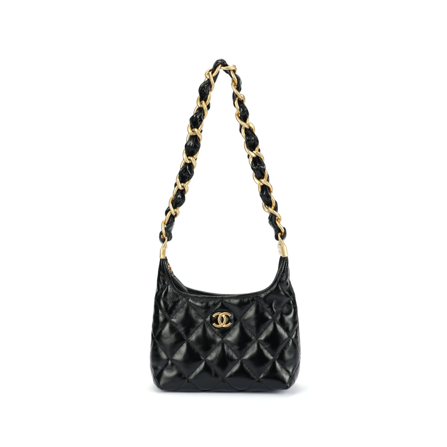 CHANEL Lambskin Hobo Bag, Handbag, Shoulder Bag Small Women's Black