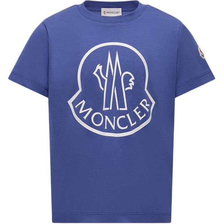 Moncler T Shirt Printed Logo Cotton T Shirt Electric Blue Kids'
