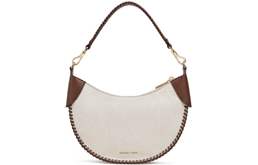 CHARLES&KEITH Canvas With Fabric Underarm Shoulder Bag Medium Women's Taupe Canvas Beige & Gray Umber