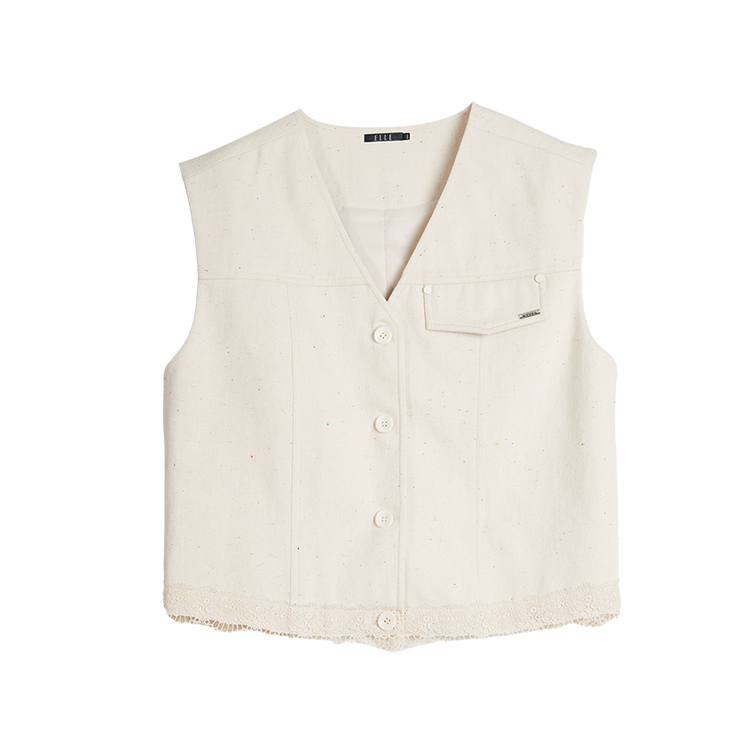 ELLE Vests Women's Light Khaki V Neck Moderate