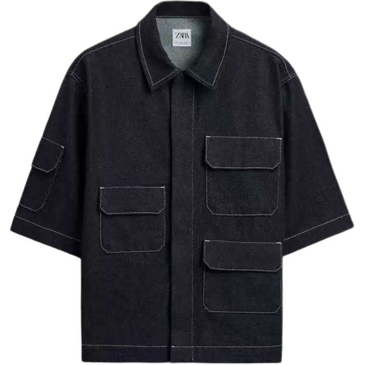 ZARA Shirts Men's Sea Blue Lapel Moderate
