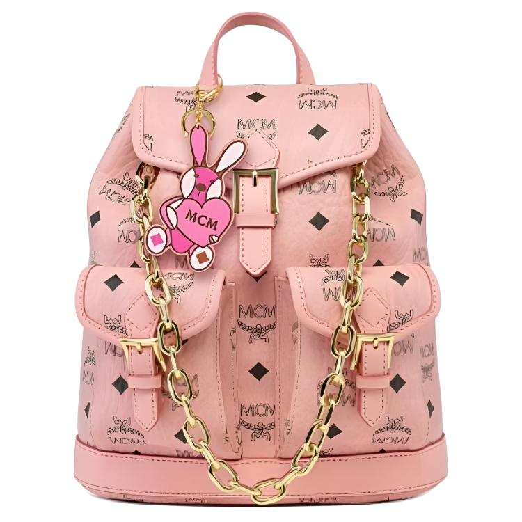 MCM Aren Artificial Leather With Cow Leather Backpack Mini Women's Peachy Pink