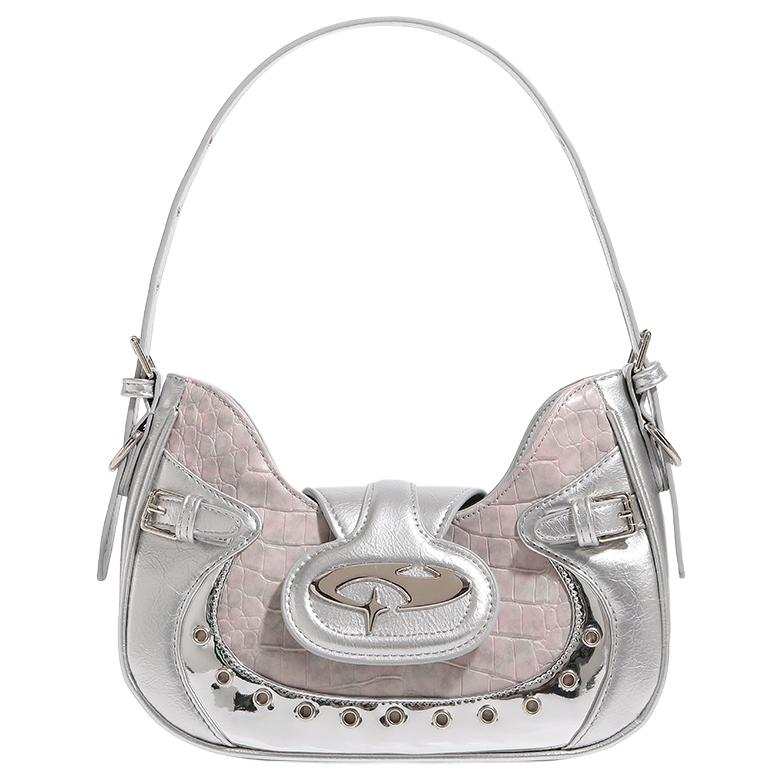 PAYOT Synthetic Leather Shoulder Bag Women's Silver Pink/Black