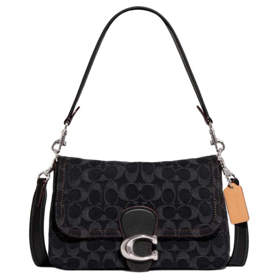 COACH Soft Tabby Fabric With Cow Leather Handbag, Shoulder Bag, Crossbody Bag Medium Women's Black
