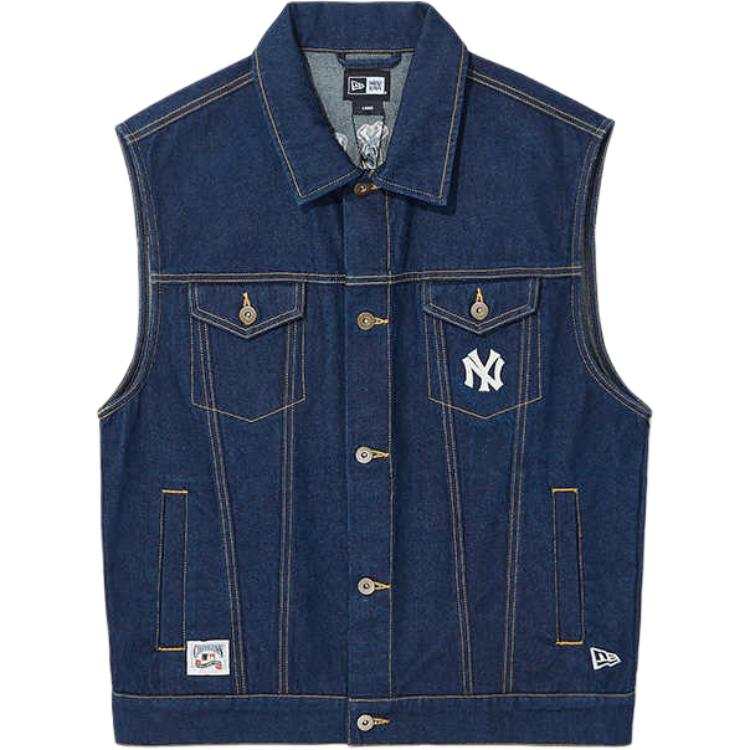 New Era Vests Unisex Denim Blue Lapel Moderate Denim