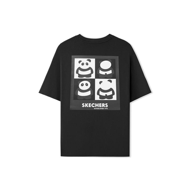 Skechers T Shirts Unisex Carbon Black 0018 Crew Neck Moderate Heavyweight