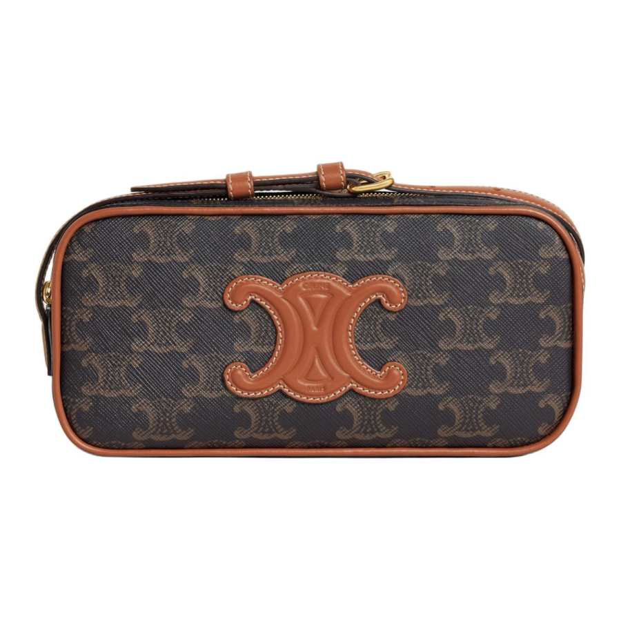 CELINE Cuir Triomphe Arc De Triomphe Cow Leather Messenger Bag, Shoulder Bag, Crossbody Bag Mini Women's Tawny