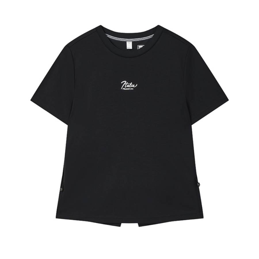 FILA WHITE T Shirts Women's Legend Blue Crew Neck Moderate Straight Fit