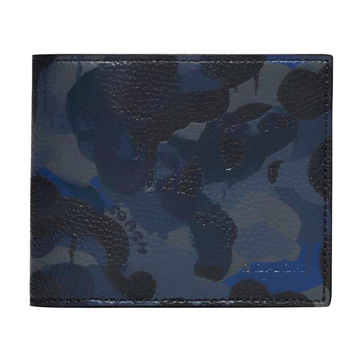 COACH 3 IN 1 Wallet Cow Leather Card Holder, Coin Purse, Wallet Men's Blue & Black