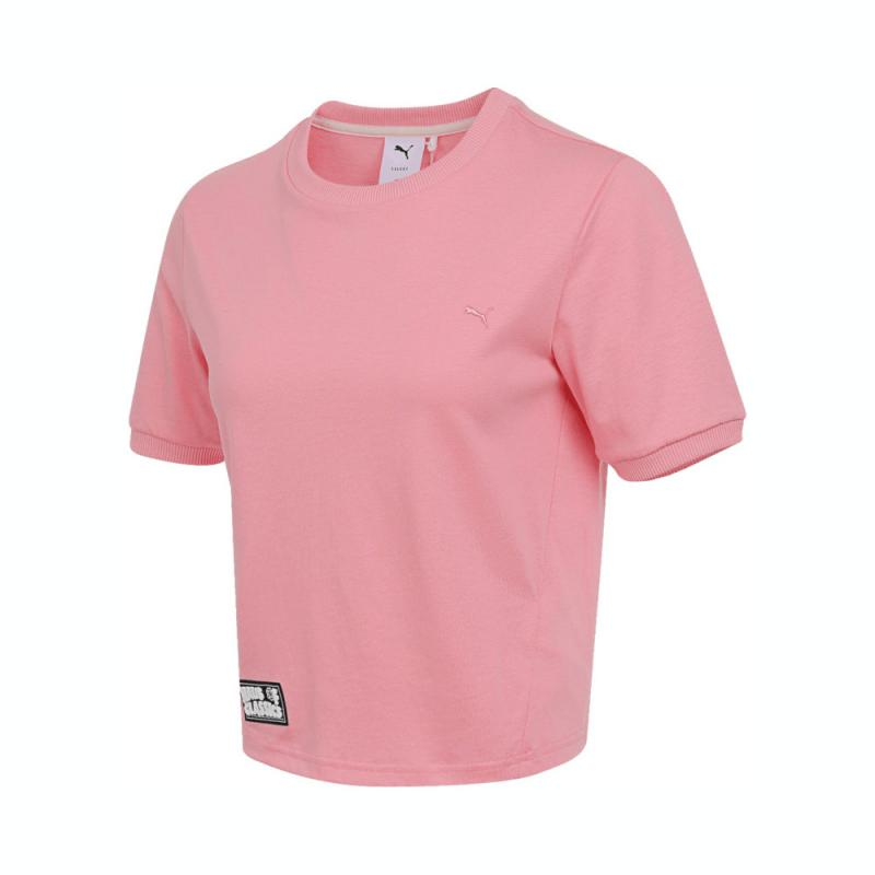 PUMA CLASSICS T Shirts Women's Pink Crew Neck Moderate