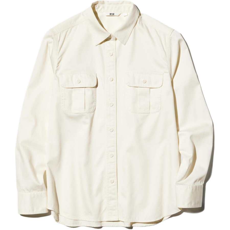 UNIQLO Shirts Women's Ivory Lapel Moderate Workwear
