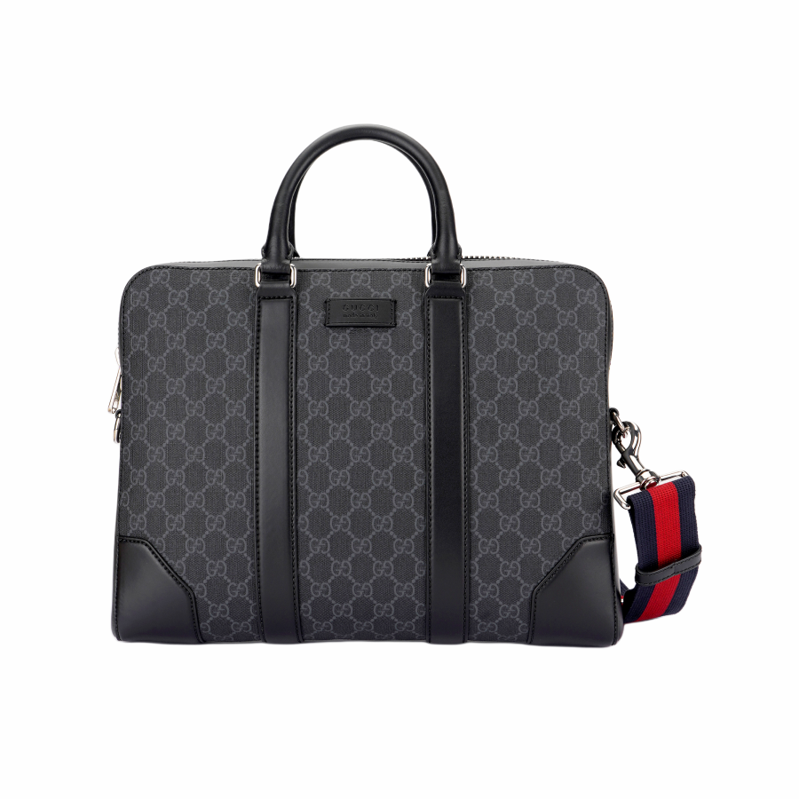 GUCCI Canvas With Leather Briefcase, Shoulder Bag, Crossbody Bag, Handbag Men's Black