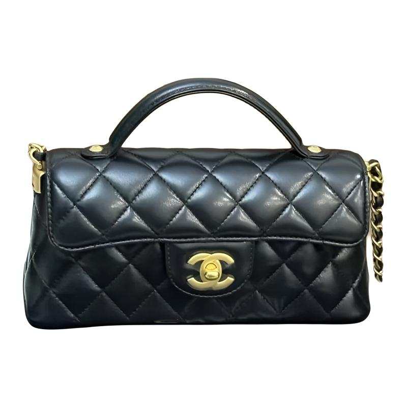 CHANEL Sheepskin Material Gold Metal Shoulder Bag, Crossbody Bag, Handbag Mini Women's Black