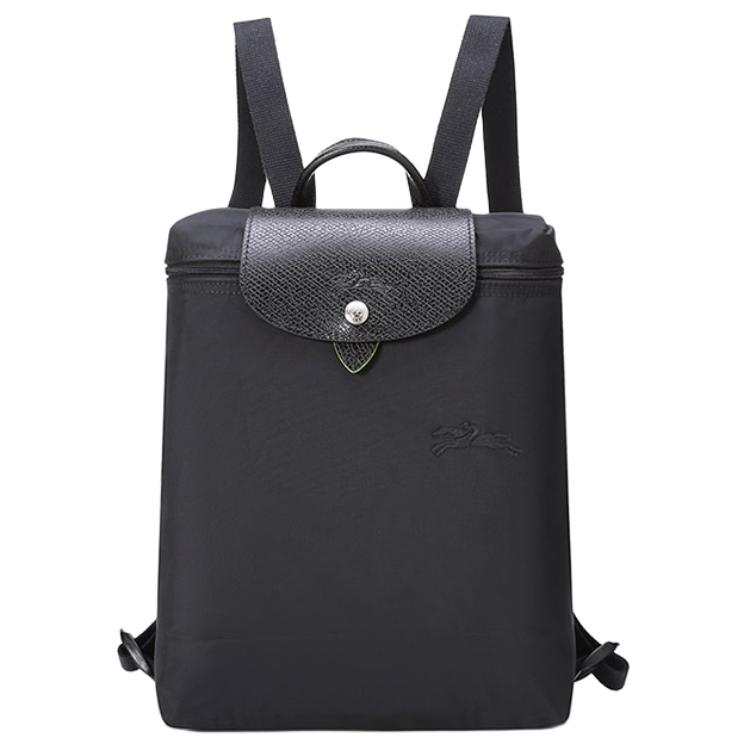 LONGCHAMP Le Pliage Green Recycled Canvas With Leather Trim Backpack Women's Black