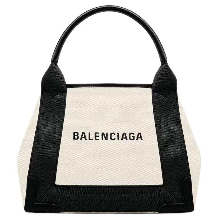 Balenciaga Navy Cotton Canvas Calfskin Handbag Mini Women's Black & Beige