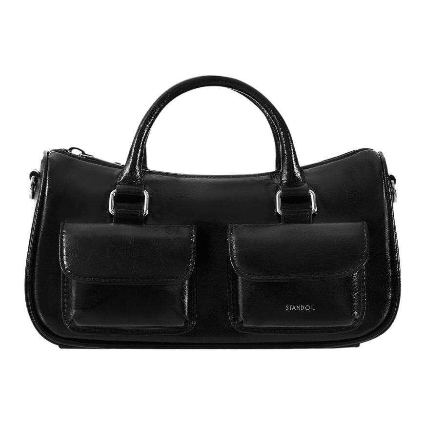 Stand Oil Artificial Leather One Shoulder Handbag Women's Black